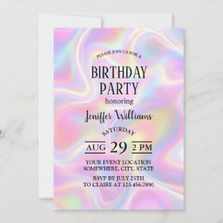 Invitation Girly Vibrant Pastel Holographic Swirl Design     
