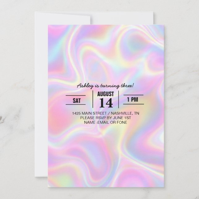 Invitation Girly Vibrant Pastel Holographic Swirl Design      (Devant)