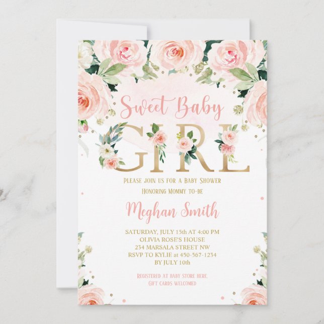 Invitation Gish Pink Floral Baby Shower (Devant)