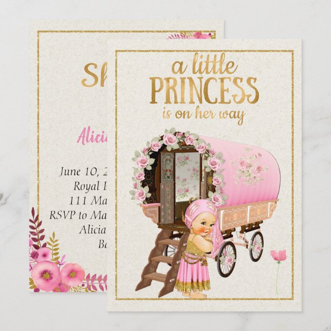 Invitation gitane de baby shower avec le bébé (Devant / Derrière)