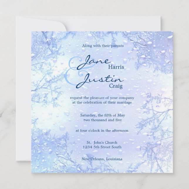 invitation givré élégant de mariage de bleu (Devant)