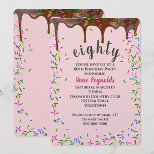 Invitation Glacage au Chocolat avec Paillettes pour 80e Anniv