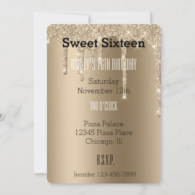 Invitation Glaçage Glitter Gold Drips Sweet Seize Anniversair (Dos)