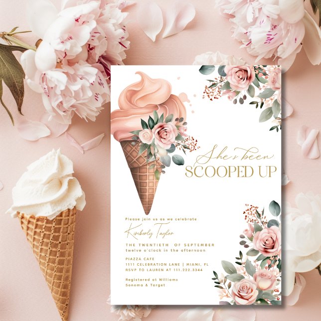 Invitation Glace à la cuillère Fleur rose Baby Shower Mariage (Scooped Up Ice Cream Floral Pink Bridal Shower Invitation)