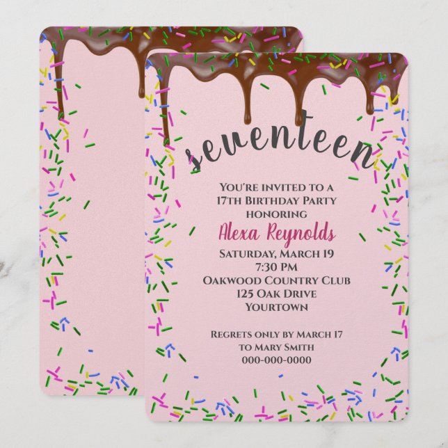 Invitation Glace au chocolat avec arrosage pour 17e anniversa (Devant / Derrière)