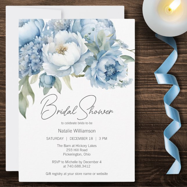 Invitation Glace Bleu Floral Fête de Mariage  (Créateur téléchargé)