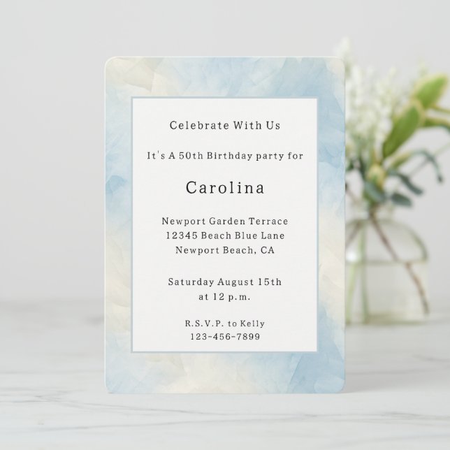 Invitation Glace Bleue Abstraite Anniversaire   (Debout devant)