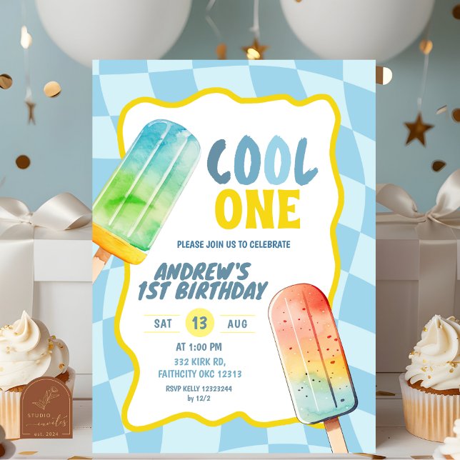 Invitation Glace Bleue Cool One Populaire Anniversaire Garçon (Créateur téléchargé)