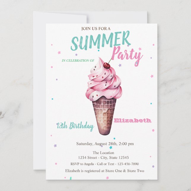 Invitation Glace Cerise Eté Anniversaire  (Devant)