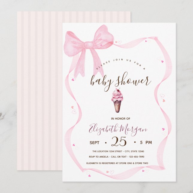 Invitation Glace Chic Arc-en-ciel Rayé Baby Shower (Devant / Derrière)