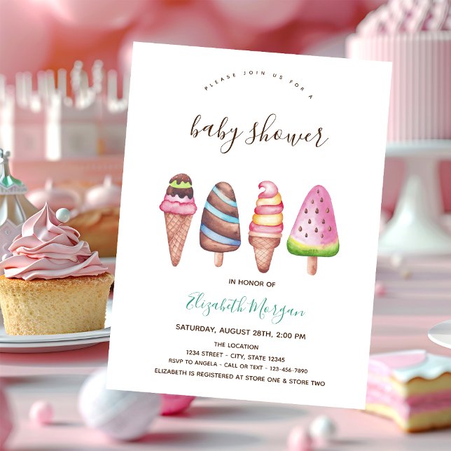 Invitation Glace, Cône Rayé Rose Baby Shower (Créateur téléchargé)