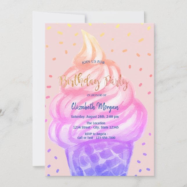 Invitation Glace Cool Cône Rose Anniversaire (Devant)