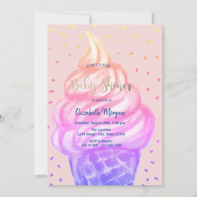 Invitation Glace Cool Cône Rose Baby Shower (Devant)