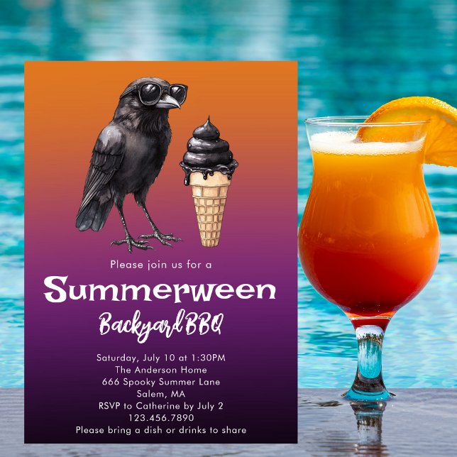 Invitation Glace Cool Raven Black Summerween Summer Party (Créateur téléchargé)