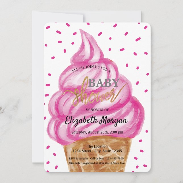 Invitation Glace Cornet Confettis Sucreries Baby Shower (Devant)