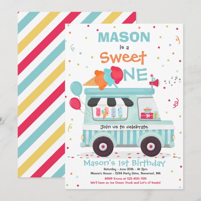 Invitation Glace Cream Sweet Birthday Ice Cream Truck (Devant / Derrière)