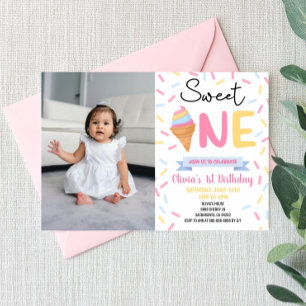 Invitation Glace Cream Sweet One Photo 1er Anniversaire Fête