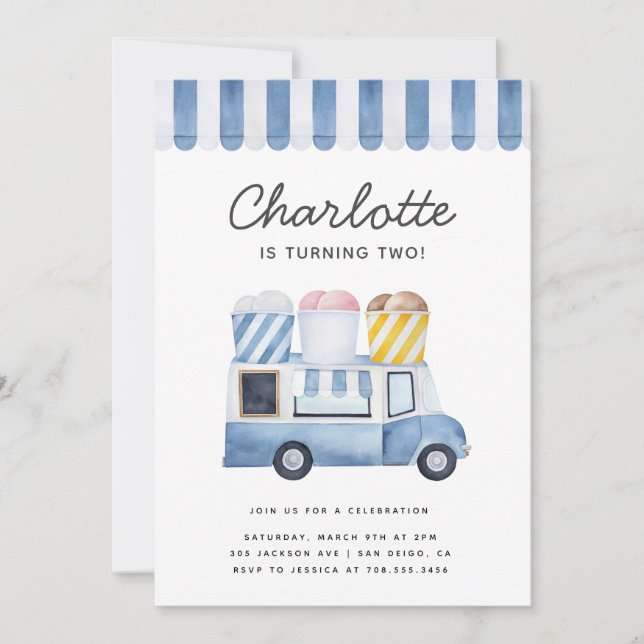 Invitation Glace Cream Truck Anniversaire de enfant Party Mod (Devant)