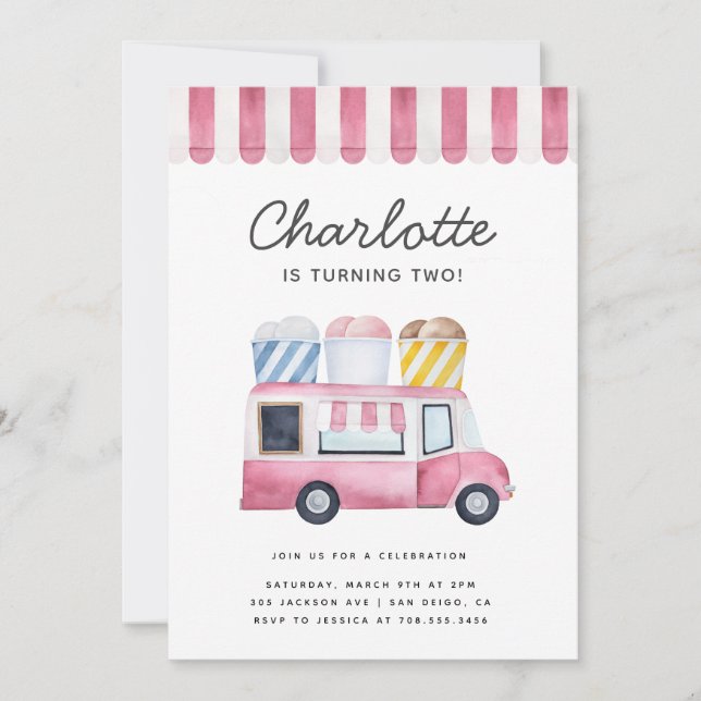 Invitation Glace Cream Truck Anniversaire de enfant Party Mod (Devant)