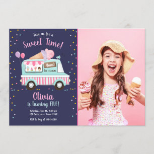 Invitation Glace Cream Truck Sweet Time Pink Girl Anniversair