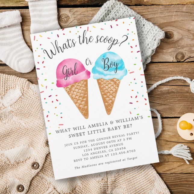 Invitation Glace Cream What's The Scoop Gender Reveal Party (Ice Cream What's The Scoop Gender Reveal Party Invitation)