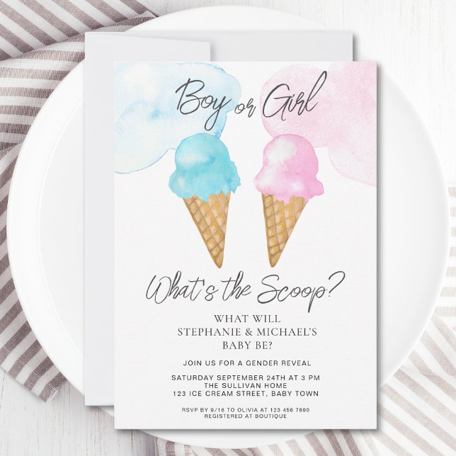 Invitation Glace Cream What's The Scoop Gender Reveal Party (Créateur téléchargé)