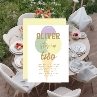 Invitation Glace Crème Or Foil Calligraphie Anniversaire