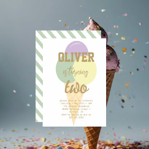 Invitation Glace Crème Or Foil Calligraphie Anniversaire