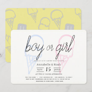 Invitation Glace Crème rose et bleu Révélation de genre