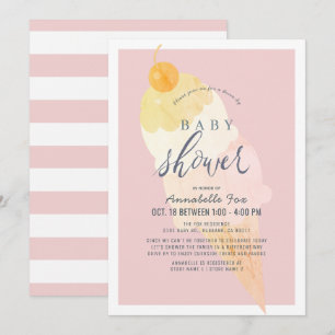 Invitation Glace Crème rose Girl Baby shower Drive-by