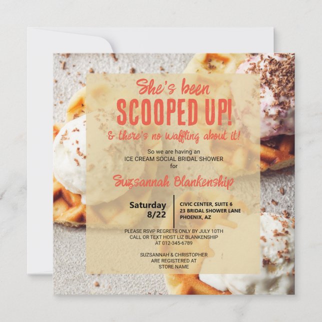 Invitation Glace Crème Scoopée Gaufre en forme de cœur (Devant)
