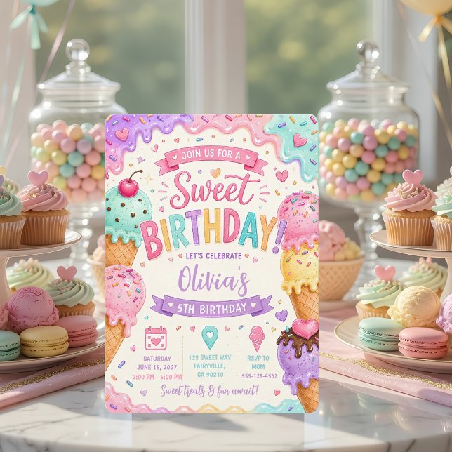 Invitation Glace d'anniversaire douce  (Créateur téléchargé)