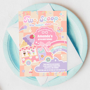 Invitation Glace deux boules Groovy Daisy 2e anniversaire