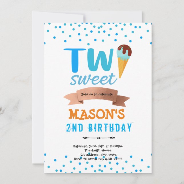 Invitation Glace deux doux garçon fête (Devant)