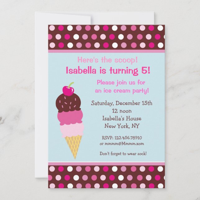 Invitation Glace d'invitations d'anniversaire de partie de (Devant)