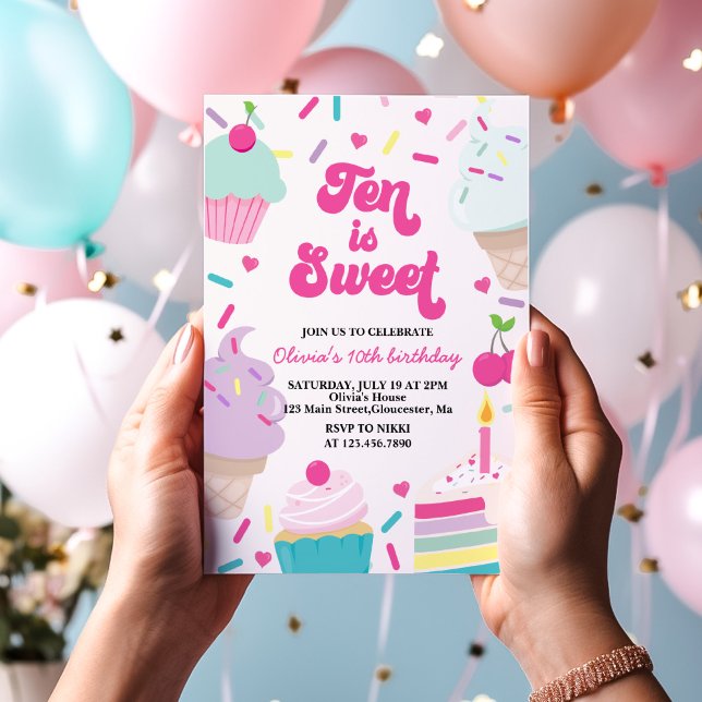 Invitation Glace et gâteau Dix ans est un doux anniversaire (Créateur téléchargé)