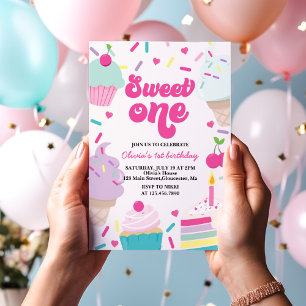 Invitation Glace et gâteau douce première 1er anniversaire