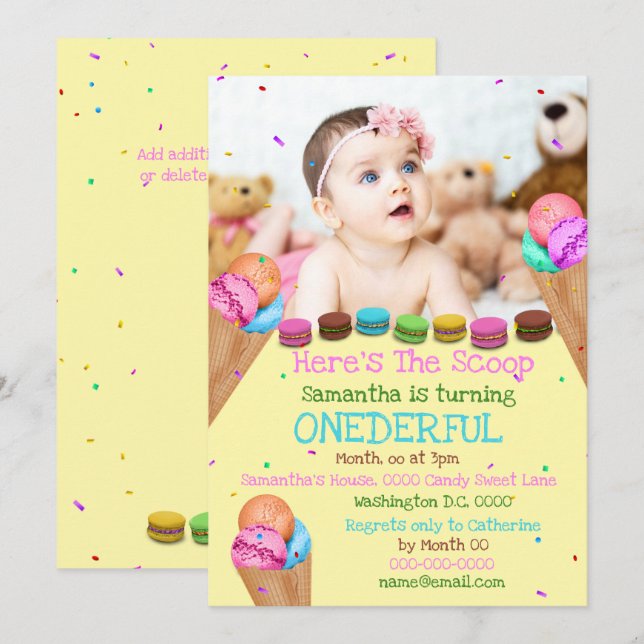 Invitation Glace été photo fête d'anniversaire (Devant / Derrière)