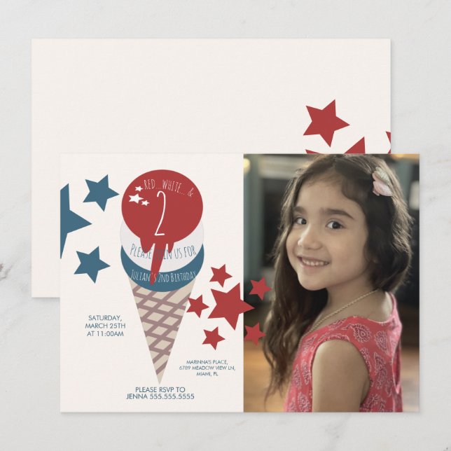 Invitation Glace étoilée pour un anniversaire le 4 juillet (Devant / Derrière)