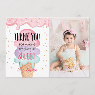 Invitation Glace Merci Voici la Scoop Confettis Roses