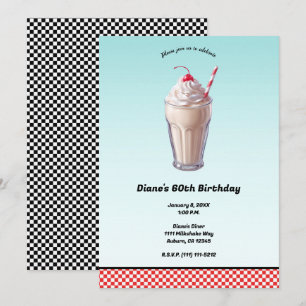 Invitation Glace Milkshake Dîner Rétro Fête d'Anniversaire
