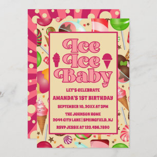 Invitation Glace moderne Bébé Crème glacée Premier anniversai