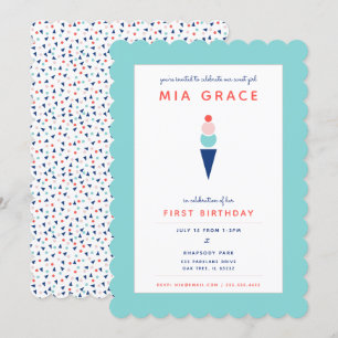 Invitation Glace Moderne Fantaisiste en Bleu Aqua