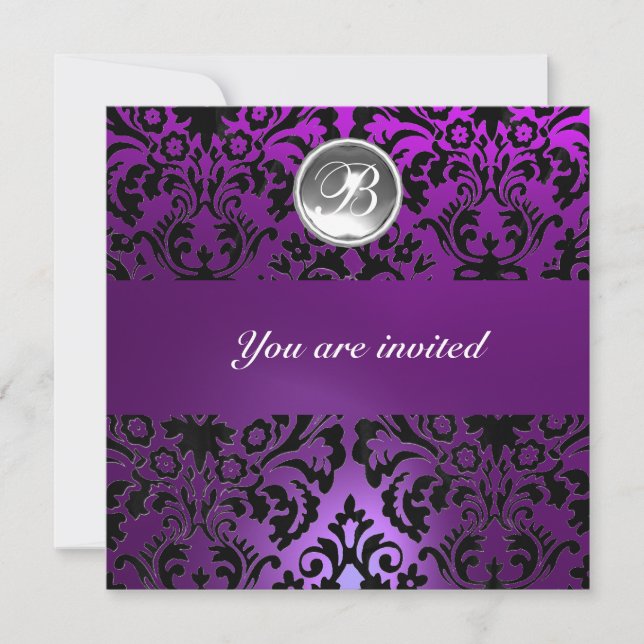 INVITATION GLACE MONOGRAMME PIERRE GEMME DAMAS NOIR & VIOLET (Devant)