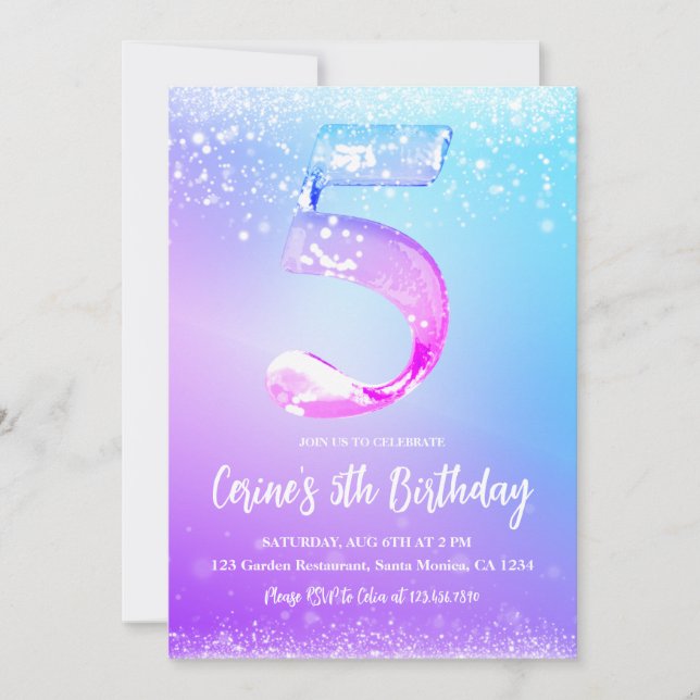 Invitation Glace numéro blanc paillettes Fille 5ème Anniversa (Devant)