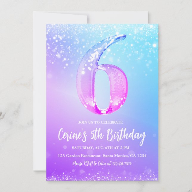 Invitation Glace numéro blanc paillettes Fille 6ème Anniversa (Devant)