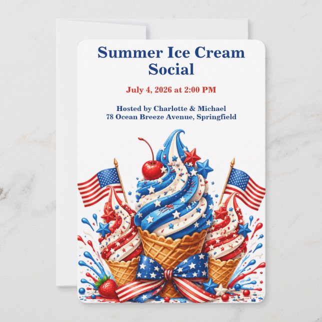 Invitation Glace Patriotique - Rouge Blanc et Bleu  (Devant)