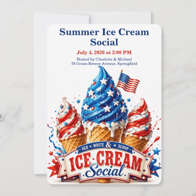 Invitation Glace patriotique sociale - Rouge Blanc et Bleu  (Devant)