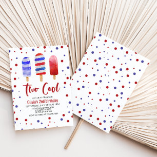 Invitation Glace Pops Deux Cool Rouge Blanc Bleu 2e anniversa