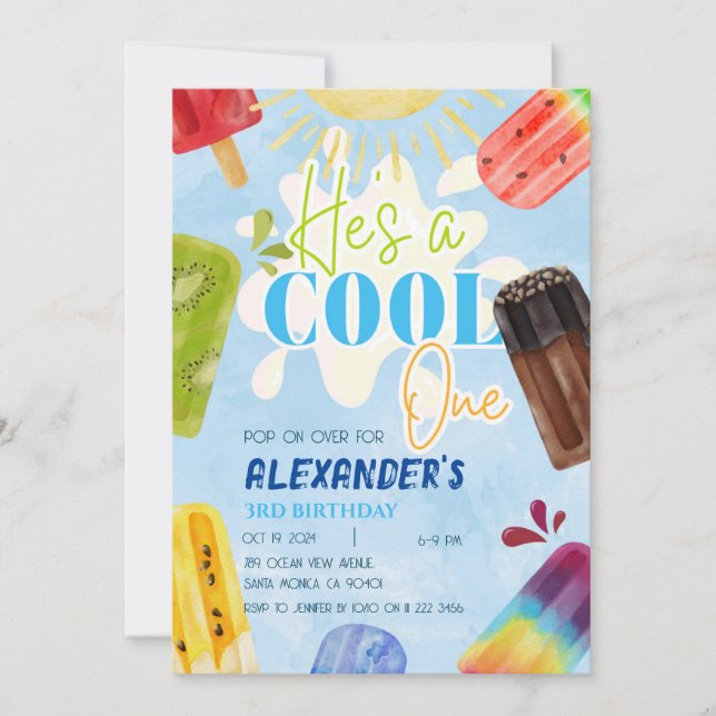 Invitation Glace Popsicle Été 1er 3ème 4ème 5ème 6ème Garçon (Devant)